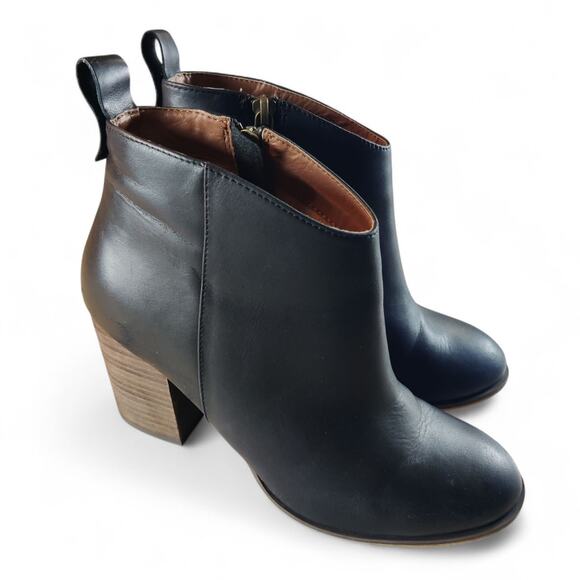 BP Boots Womens 7 M Lance Casual Side Zip Ankle Bootie Black Leather Heels - Picture 1 of 9